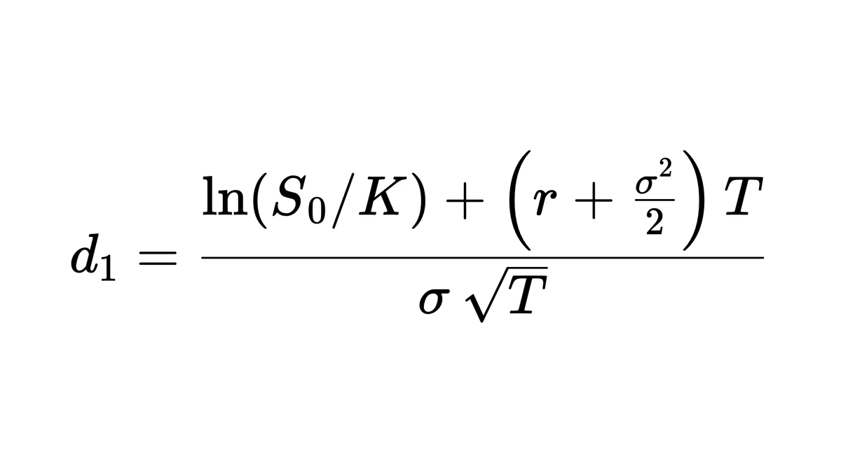 d1：分子是对数项加括号项，分母是 σ 根号 T