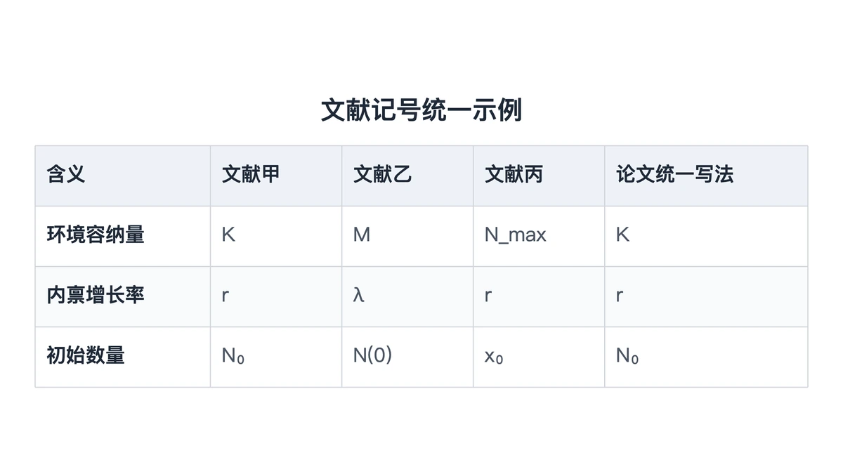 三篇文献的不同记号统一成符号说明表写法